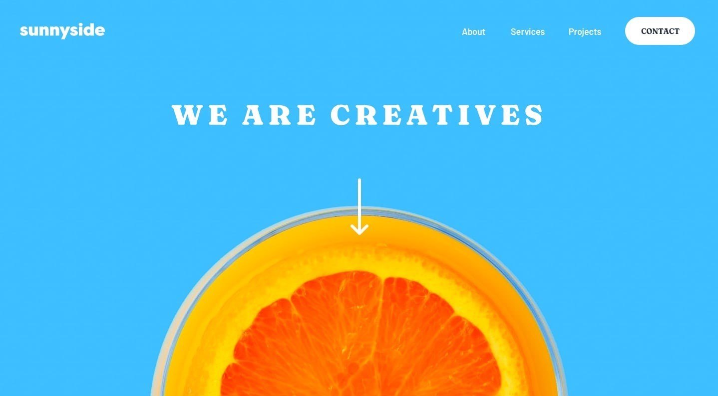 Screenshot of a website with the title Sunnyside, a navigation bar, and the subtitle, 'We are creatives.'